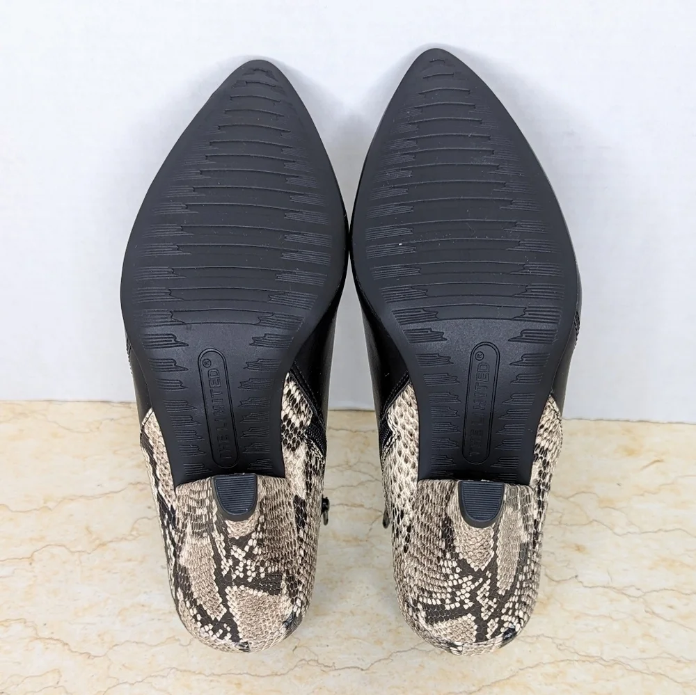The Limited Nadalie Bootie Black Faux Snakeskin Open Side Pointed Toe Heeled - Picture 7 of 13